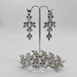 Vintage Rhinestone Bracelet Clip On Earring Set Silver Tone Sarah Cov World Fair